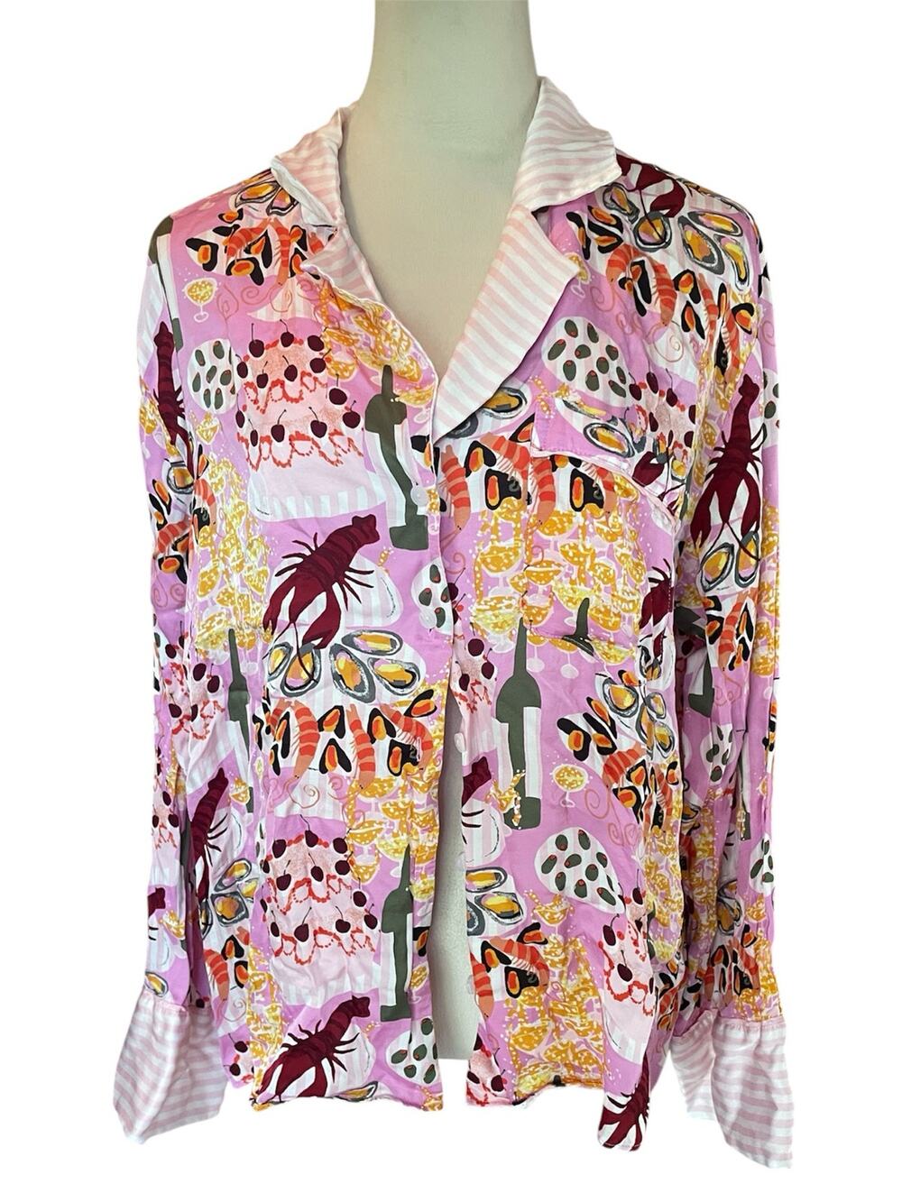 Rare Anthropologie LyreBird Natalie Savage Silk Pajama Shirt